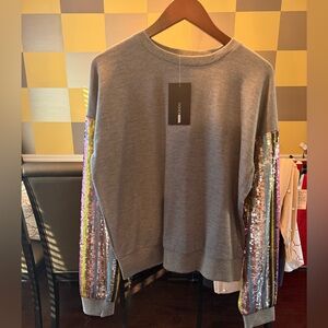 Gray Sweatshirt with Sequin Sleeves